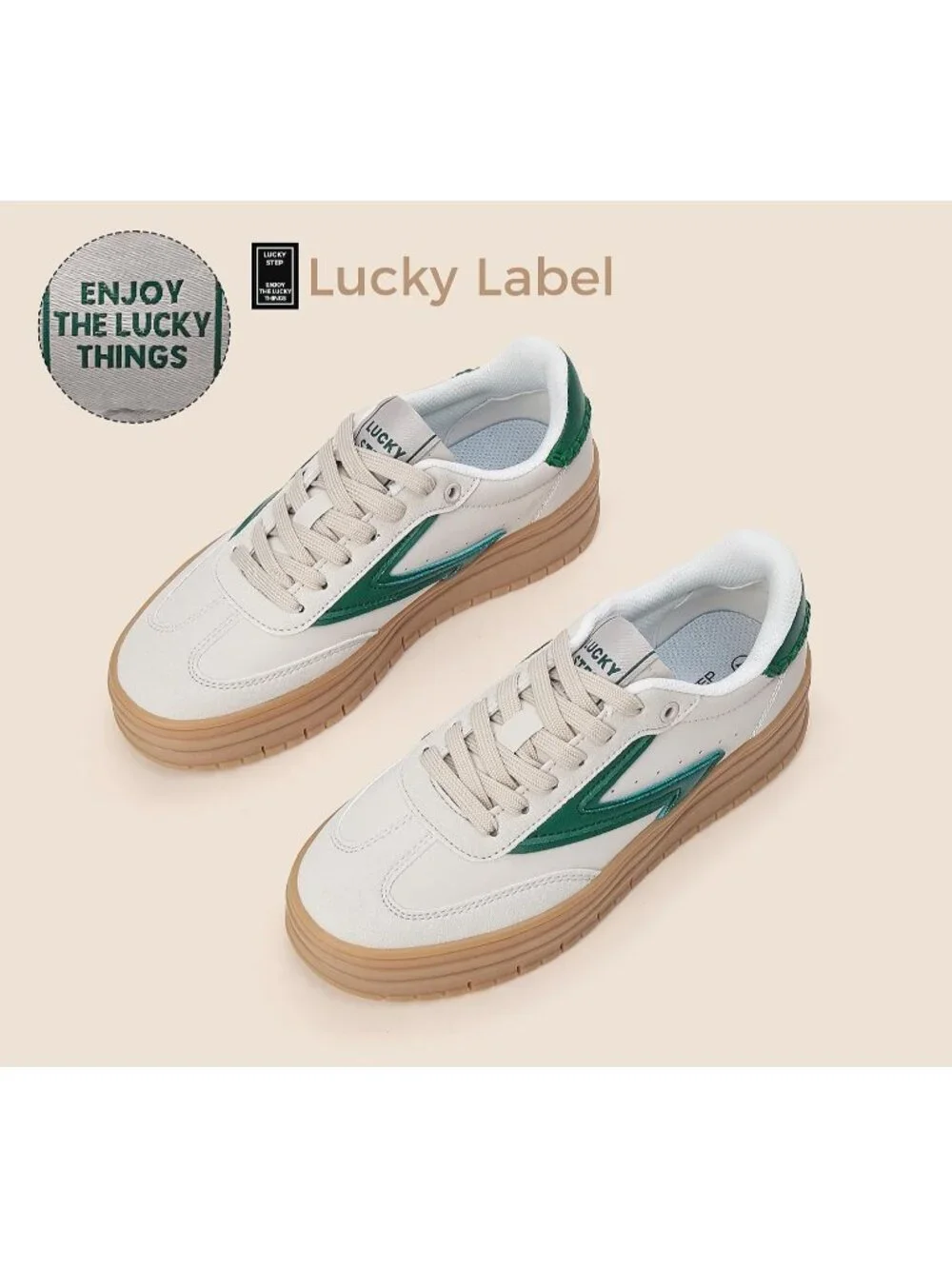 🆕Women's White Green Platform Sneakers Gum Thick Sole Tennis Walking Shoes